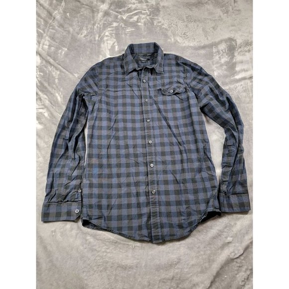 Structure Mens blue, black Medium Modern Fit Long Sleeve Button Down plaid Shirt - Picture 1 of 5